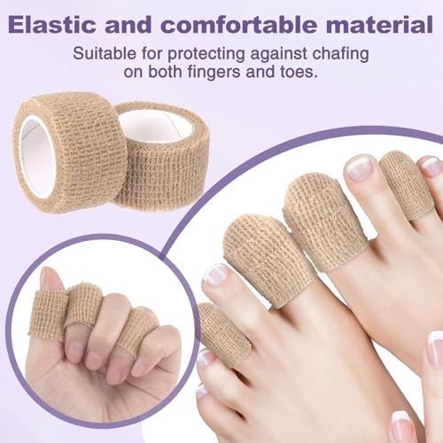 4 Pack Self Adhesive Bandage Wraps, 0.98''x 2.18 Yards Cohesive Elastic Bandages, Breathable Wraps Rolls for Ankle Wrist Foot Knee Fingernails - Skin Color