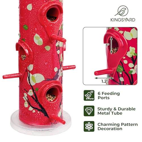Kingsyard Metal Bird Feeders for Outdoors Hanging, Tube Bird Feeder - color: Red