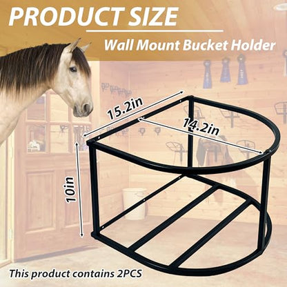 2 Pcs Horse Feed Pail Wall Mount,Heavy Duty Metal Wall Mount Water Bucket Holder for Horses Feed,Barn,Farmhouse Supplies(5 Gallon,Black)
