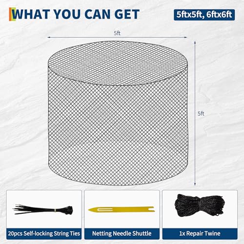 GarveeTech Round Bale Hay Net 5x5 ft, 2 Inch Hole Slow Feed Hay Net, Knotless Heavy Duty Nylon Feeder for Horses Goats Livestock