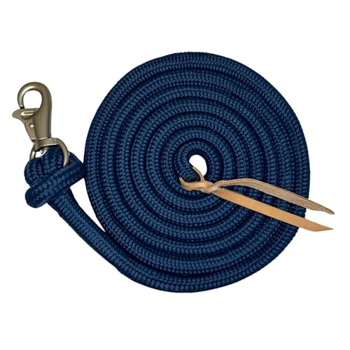 Clinician Braided Training Lead, Bull Snap, 10 ft, Navy with Satin | Heavy duty braided lead with swivel bull snap, balanced weight gives clear feel for groundwork and lunging