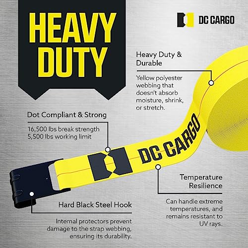 DC Cargo Mall Truck Straps, 4 inch X 30' Straps for Flatbed Trailer Heavy Duty Tie-Downs w/Flat Hooks (2-Pack) 16,500 lbs Break Strength, WLL# 5,500 lbs - size: 2-pack, style: Flat Hook