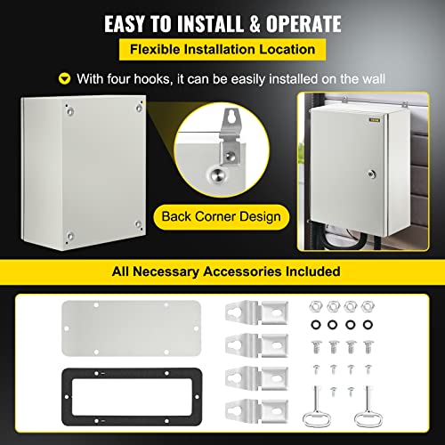 VEVOR Electrical Enclosure Box, 16'' ×12'' ×6'', Carbon Steel Hinged Junction Box, IP66 Waterproof & Dustproof, Outdoor Electrical Box, with Mounting Plate - size: 16 x 12 x 6