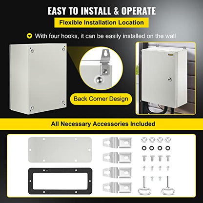 VEVOR Electrical Enclosure Box, 16'' ×12'' ×6'', Carbon Steel Hinged Junction Box, IP66 Waterproof & Dustproof, Outdoor Electrical Box, with Mounting Plate - size: 16 x 12 x 6