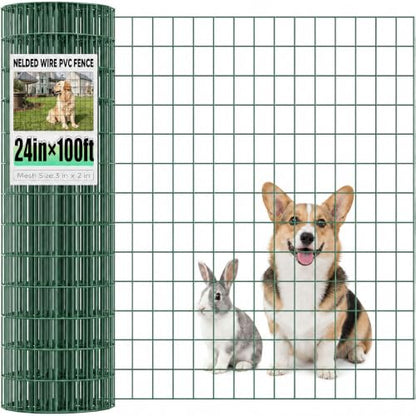 Black PVC Coated Welded Wire Fence 24 Inch x 100 Foot, 2 Inch x 3 Inch 16GA Green - color: Green, size: 24"×100'
