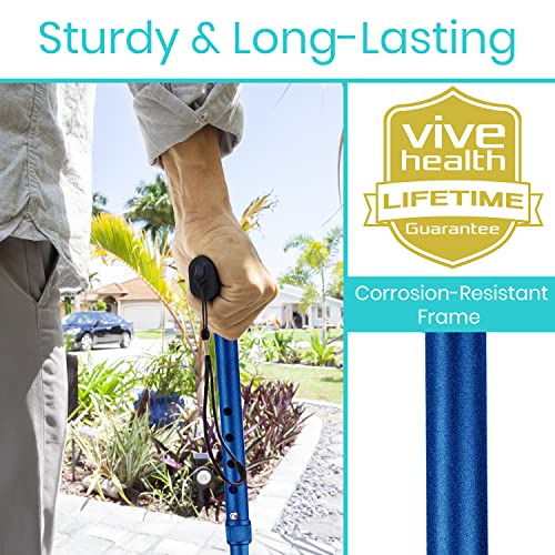 Vive Folding Cane - Foldable Walking Cane for Men, Women - Fold-up - color: Blue