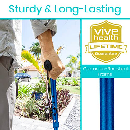 Vive Folding Cane - Foldable Walking Cane for Men, Women - Fold-up - color: Blue