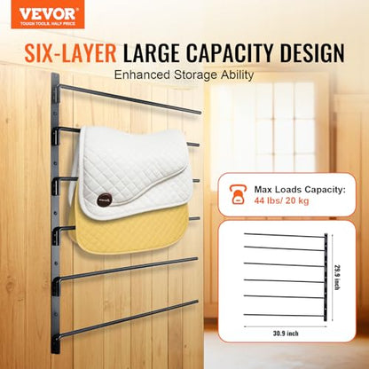 VEVOR Wall Mounted Saddle Rack, 30.9 x 29.9 x 5.5 in, Swing Out Saddle Holder, Six Tiers Horse Saddle Stand, Space Saving Horse Pad and Blanket Rack for Tack Room Organization Trailer Accessories - style: 6 Tiers-1 Pack