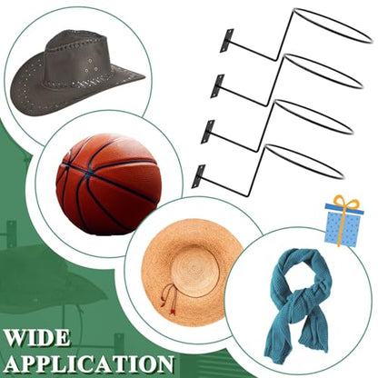 TiciKim Pack of 4 Cowboy Hat Rack Metal Hat Holder Wall Mounted Hat Hanger for Wall Display, Cowboy Hat Holder Organizer Multifunctional Organizer Display Rack for Cowboy Hat, Cap, Wigs (Black)