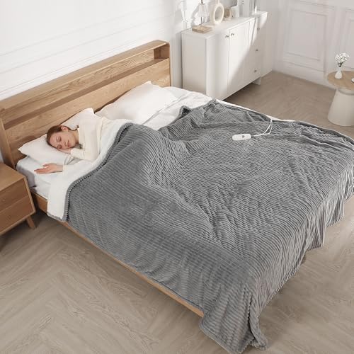 Heated Blanket King Size Heating Blanket Dual Controls Machine Washable - color: Light Gray, size: King(100"x90")