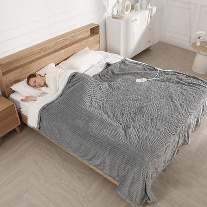Heated Blanket King Size Heating Blanket Dual Controls Machine Washable - color: Light Gray, size: King(100"x90")