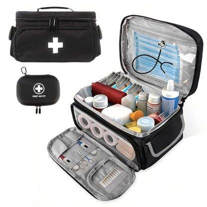 First Aid Bag Empty Large 11.5x7.7x7 inch, with Hanging Bag, Empty First Aid Kit for Pet, Home, Car, Travel, Camping, Emergency Supplies Storage (Black)