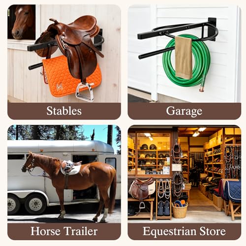 4 Pack Saddle Rack with Pad Bar, Wall Mounted Horse Saddle Stand | Heavy Duty Saddle Rack Detachable for English & Western Saddles, Saddle Pad Rack for Horses Blanket, Accessories Storage