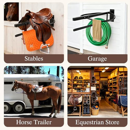 2 Pack Saddle Rack with Pad Bar, Wall Mounted Horse Saddle Stand