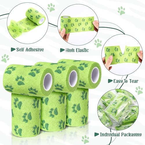 Geiserailie 6 Rolls No Chew Bandage for Dogs Self Adhesive Non-Woven Bitter Bandage Wrap for Dogs' Legs Paws Wounds Cats Animal, Green(3 Inches X 5 yd) - size: 3 Inches X 5 yd