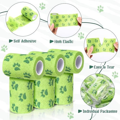 Geiserailie 6 Rolls No Chew Bandage for Dogs Self Adhesive Non-Woven Bitter Bandage Wrap for Dogs' Legs Paws Wounds Cats Animal, Green(3 Inches X 5 yd) - size: 3 Inches X 5 yd