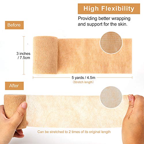 Self Adhesive Bandage Tape (3 Inches X 5 Yards), Elastic Cohesive Bandage | 8 Pack Medical Wrap for First Aid, Sports, Wrist & Ankle - size: 3 Inch