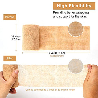 Self Adhesive Bandage Tape (3 Inches X 5 Yards), Elastic Cohesive Bandage | 8 Pack Medical Wrap for First Aid, Sports, Wrist & Ankle - size: 3 Inch