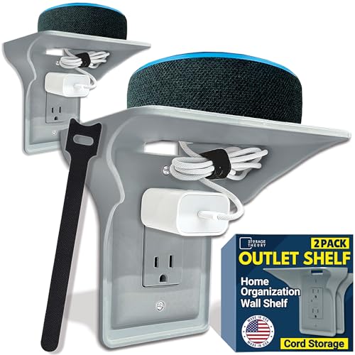 Power Perch Outlet Shelf, No Drill Renter Friendly Shelves, 2-Pack Gray - color: Grey, size: Single Outlet 2 Pack