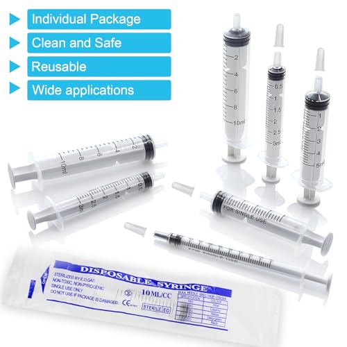 10 Pack 1ml/cc Syringe with Cap, Small Plastic Syringes without Needle, Individually Wrapped, for Liquid Oral Measurement, Scientific Lab, Colostrum Collect, Feeding Pet, Watering