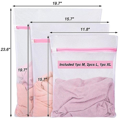 Vivifying Mesh Laundry Bags, 4pcs Durable Coarse Mesh Wash Bags with Zipper for Washing Machine, Delicates, Lingerie, Socks, Shoes and Stuffed Animals - size: 4 Laundry Bags (Variety Pack)