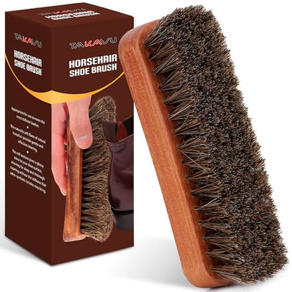 TAKAVU Shoe Brush 100% Genuine Horse Hair, Won't Scratch Leather (1 Piece) - size: 1pc