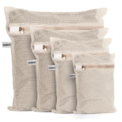 100% Cotton Mesh Laundry Bags, Premium Soft, No Dye, Set of 4, Natural - size: XXL+XL+L+M
