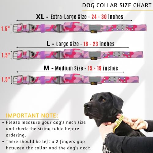 ADITYNA Heavy Duty Dog Collar for Medium Dogs with Traffic Handle - color: Camo Pink Purple, size: Medium: Fit 15-19" Neck
