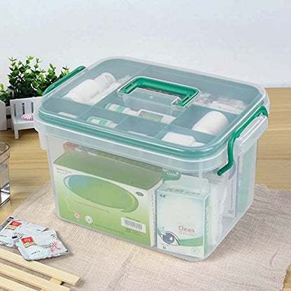 1-Pack Clear Storage Box Container, Family First Aid Box with Handle | 15 QT Medicine Box Organizer with Tray, Durable Plastic, Thickened Medicine Storage Organizeron