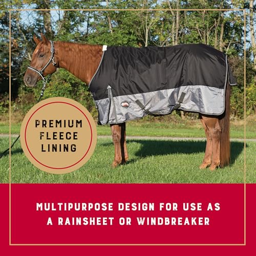 Weaver Equine 600D Premium Turnout Horse Rain Sheet with Fleece Lining, Breathable Waterproof Horse Turnout Sheet, Multi-Purpose Gear, 75", Black