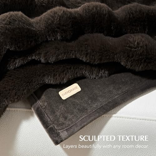 EverGrace Faux Rabbit Fur Bubble Throw Blanket, 60"x80", Dark Brown - color: Dark Brown, size: 60"x80"