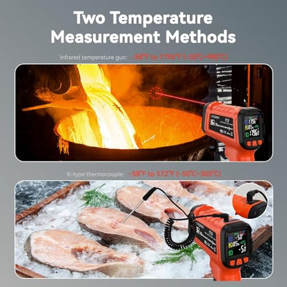 58°F to 1796°F Infrared Thermometer Gun, Dual-Mode 16:1 - color: Orange/-58°F to 1796°F and -58°F to 572°F-holster