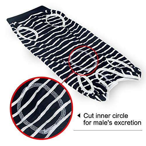 Dog Recovery Suit Abdominal Wound Puppy Surgical Clothes Post-Operative Vest Pet After Surgery Wear Substitute E-Collar & Cone(XL, Blue Stripe) - color: Blue Stripe, size: X-Large (Pack of 1)