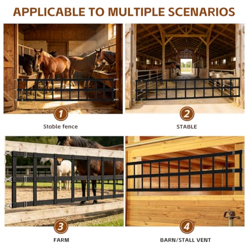 Horse Stall Guards with Adjustable Straps, High Tenacity Nylon Barn Door Guards with Screw Eyes and Open-End Snaps for Barn Ventilation & Safety, 20''H x 12'L, Black