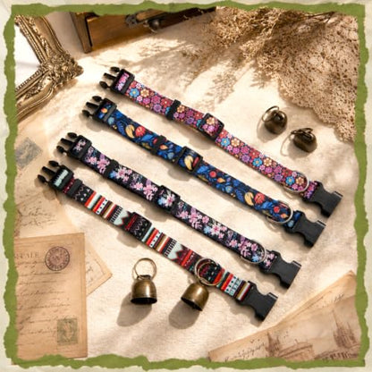 4 Pack Goat Collars with Bells, Sheep Grazing Copper Bells and Adjustable Nylon Collar Set Loud Bronze Bell Small Farm Animal Sheep Cow Accessories (Retro Pattern) - style: Retro Pattern
