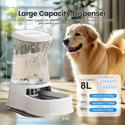 Automatic Dog Water Dispenser, Stainless Steel Bowls Feeder, 100% BPA-Free - color: White, size: 2.1 Gallon
