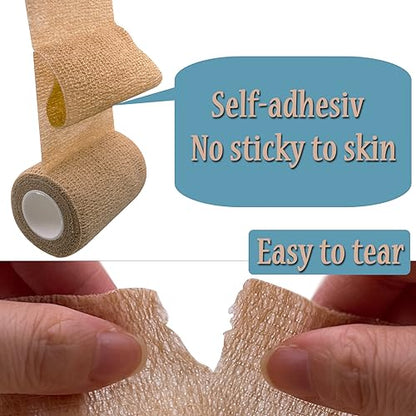 HerMia 4 Rolls Self Adhesive Bandage Wrap 3 Inch Self Adherent Wrap Self Stick Bandages Wrap Stretch Bandage for Wrist Ankle Swelling Sprains - size: 3 In - 4 Rolls