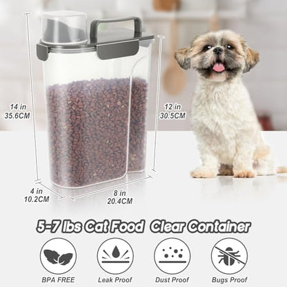 LEAWALK 5-7Lbs Cat Dog Pet Food Storage Container with Large Nozzle Design/4 Safety Buckles/Double-Layer Sealing Strips/Handle/Measuring Cup is Easy to Clean and Does -Khaki - color: Khaki, size: 5L-1pack