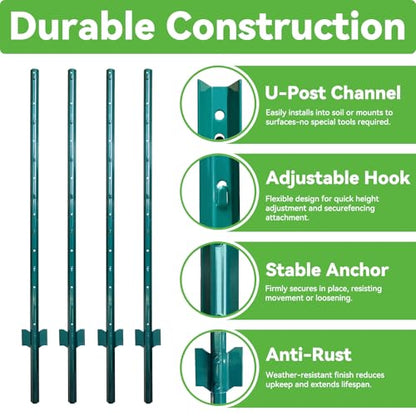 Metal 10Pack 3FT Fence Posts for Wire Fencing Heavy Duty U Post - size: 3 Feet