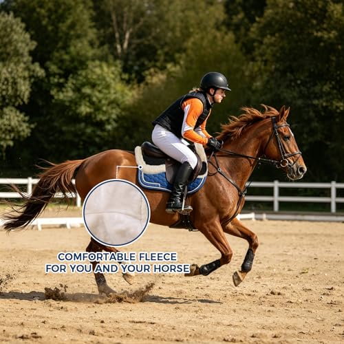 Half Saddle Pad with Faux Wool Lining, Horse Half Pad for English Saddle, Shock Absorbing, Non-Slip & Breathable