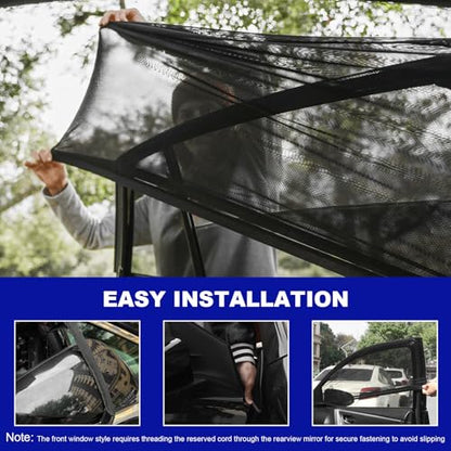2 PCS Car Window Shades, Breathable Mesh Vehicle Front Side Windows Sunshade Curtain for UV Protection, Universal Stretchy Heat Block Window Screen Covers for Most Cars - color: Car Front