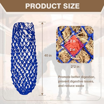 2PCS Slow Feeder Hay Nets Feed Bag for Horses, Extra Thick 40" Slow Feed Hay Net with 2" Holes Hanging Bags for Goat and Livestock Supplies (Blue - color: Blue |2PCS