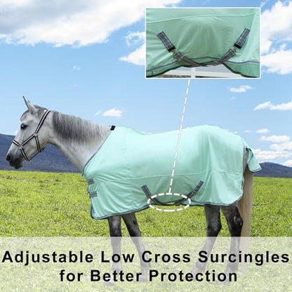 Horse Fly Sheet Lining, Mesh Equine Sheets Fly Rug, UV Protection | Breathable Mesh Fly Sheet for Horse, Equine Summer Sheet, Bug Mosquito FlySheet for Stable, Pasture, Barn (81", Mint Green) - size: 81 Inch
