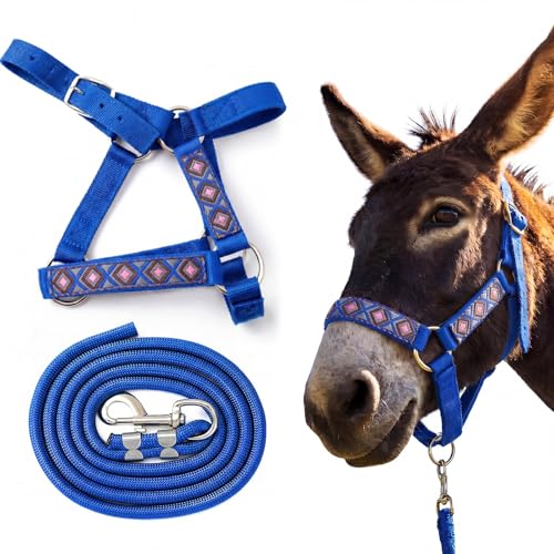 1 Set Mini Donkey Halter with Lead Rope Adjust, Blue - color: blue