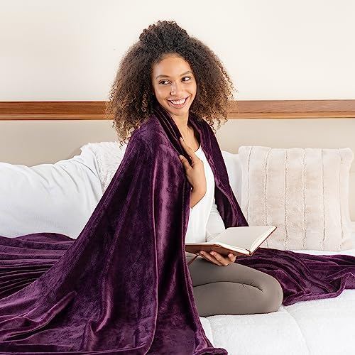 Berkshire Blanket Classic VelvetLoft® Solid Bed Blanket,Twin Size Bed Blanket,Lightweight Soft Fuzzy Plush Blanket for Bed and Couch,Eggplant Purple,60x92 Inches - color: Eggplant, size: Twin/Twin XL