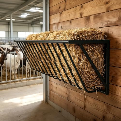 Large Capacity Hay Rack and Livestock Feeder, 150 Gal Wall Mounted Hay Feeder, Sturdy Steel Fence Trough, Smooth Edge Safe Design, for Horse Goat Sheep Barn and Stall Farm Feeder Rack
