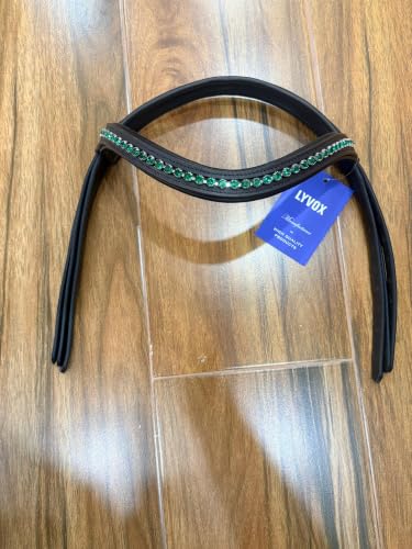 Horse Jumping Leather Bridle with Web Reins | Premium Genuine Leather English Bridle | Padded Browband & Noseband | Stainless Steel Buckles | Dark Brown Size Full - color: Havana Brown - Green Crystal