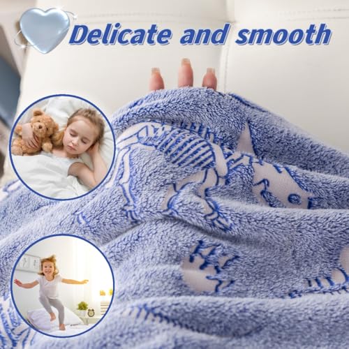 Best Gift Dinosaur Gifts Toys for Kids Boys, Fossil Pattern Blankets Glow in The Dark Throw Blanket, Soft Plush Kids Blanket, Fun Theme, Birthday, 50"*60", Blue - color: Dinosaur Fossil Blue