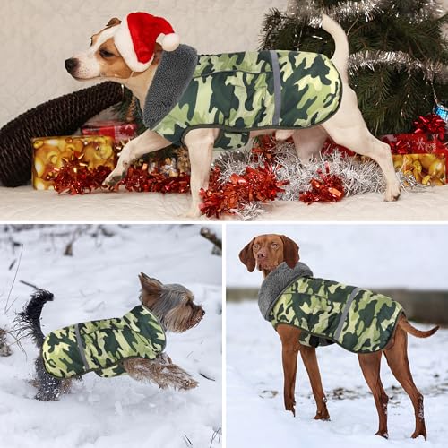 Dogcheer Warm Dog Coat, Waterproof Dog Jacket Reflective Adjustable Puppy Winter Coat with Buckle, Christmas Pet Snow Jacket Turtleneck Fleece Sweater for Small Medium Large Dogs- Camo Green, S - color: Camo Green, size: Small