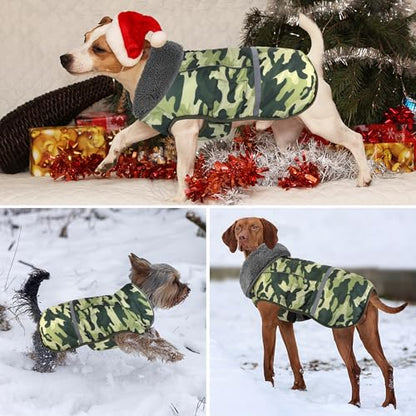 Dogcheer Warm Dog Coat, Waterproof Dog Jacket Reflective Adjustable Puppy Winter Coat with Buckle, Christmas Pet Snow Jacket Turtleneck Fleece Sweater for Small Medium Large Dogs- Camo Green, S - color: Camo Green, size: Small
